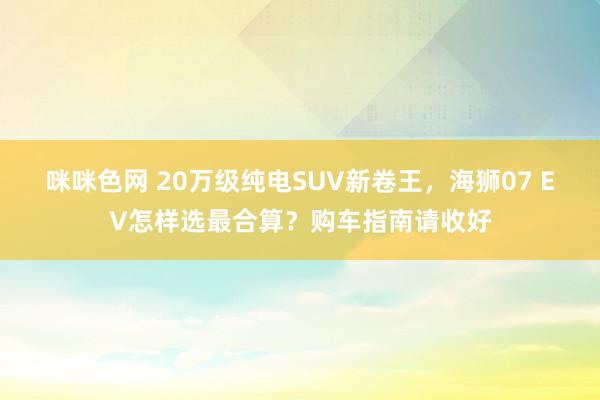 咪咪色网 20万级纯电SUV新卷王，海狮07 EV怎样选最合算？购车指南请收好