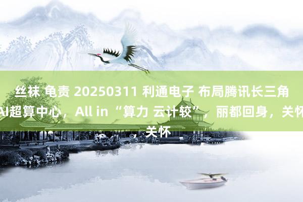 丝袜 龟责 20250311 利通电子 布局腾讯长三角AI超算中心，All in “算力 云计较”，丽都回身，关怀
